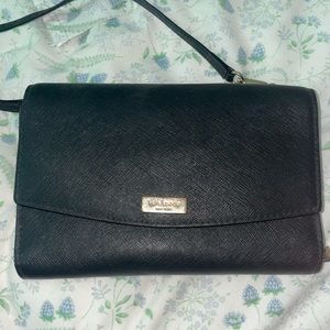 Black leather Kate Spade Wallet on a chain crossbody